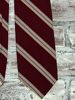 Vintage Kings Lynn Supra Qiana Nylon Tie Maroon Regimental Stripe USA Made 70s